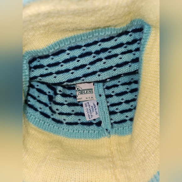 Stowe Woolens kids snow beanie hat pom-pom blue elk print wool vintage - Picture 3 of 5